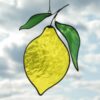 Hanging Suncatcher Lemon stained stained glass is a unique handmade decor, a great idea for birthday and Christmas gift. This cute miniature art can decorate your the window and wall in your kitchen in your home and garden outdoor decor.