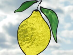 Hanging Suncatcher Lemon stained stained glass is a unique handmade decor, a great idea for birthday and Christmas gift. This cute miniature art can decorate your the window and wall in your kitchen in your home and garden outdoor decor.