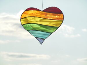 Hanging Suncatcher Rainbow Heart stained glass is a unique handmade decor, a great idea for birthday and Christmas gift for your close friend. Also, this cute miniature art can decorate your the window and wall in your home and garden outdoor decor.