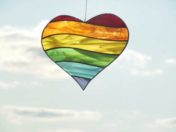 Hanging Suncatcher Rainbow Heart stained glass is a unique handmade decor, a great idea for birthday and Christmas gift for your close friend. Also, this cute miniature art can decorate your the window and wall in your home and garden outdoor decor.