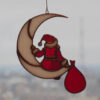 Hanging Suncatcher Santa Claus on the Moon stained glass is a unique handmade decor, a great idea for Christmas gift. Also, this cute miniature art can decorate your the window and wall in your home and garden outdoor decor.