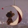Hanging Suncatcher Bear on the Moon with a Butterfly stained glass is a unique handmade decor, idea for birthday and Christmas gift for your child. This cute miniature art can decorate your the window and wall in your home and garden outdoor decor.