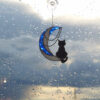 Black Cat On Moon with Chains Art stained glass hanging Suncatcher Hanging Suncatcher Black Cat On Moon with Chains stained glass window is unique handmade decor, idea for birthday and Christmas gift for an animal lover. This cute miniature art can decorate your home and garden outdoor decor, and pet loss memorial.