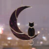 Black Cat On The Purple Moon Art stained glass hanging Suncatcher Hanging Suncatcher Black Cat On Purple Moon stained glass window is a unique handmade decor, idea for birthday and Christmas gift for an animal lover. This cute miniature art can decorate your home and garden outdoor decor, and pet loss memorial.