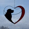 Hanging Suncatcher Black Retriever Labrador in Heart stained glass is unique handmade decor, idea for birthday and Christmas gift for an animal lover. This cute miniature art can decorate your home and garden outdoor decor, and pet loss memorial.