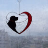 Hanging Suncatcher Black Retriever Labrador in Heart stained glass is unique handmade decor, idea for birthday and Christmas gift for an animal lover. This cute miniature art can decorate your home and garden outdoor decor, and pet loss memorial.