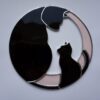 Hanging Suncatcher Black Cat stained glass is a unique handmade decor, idea for birthday and Christmas gift for animal lover. This cute miniature art can decorate your the window and wall in your home and garden outdoor decor, and pet loss memorial.