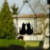 Hanging Suncatcher stained glass window Two Black Cats is a unique handmade decor, a idea for anniversary, birthday and Christmas gift for animal lover. This cute miniature art can decorate your home and garden outdoor decor, and pet loss memorial