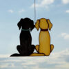 Hanging Suncatcher Dogs Retriever Labrador stained glass window is a unique handmade decor, idea for birthday and Christmas gift for an animal lover. This cute miniature art can decorate your home and garden outdoor decor, and pet loss memorial.