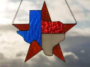 The Texas Star . Original Art stained glass window hanging Suncatcher