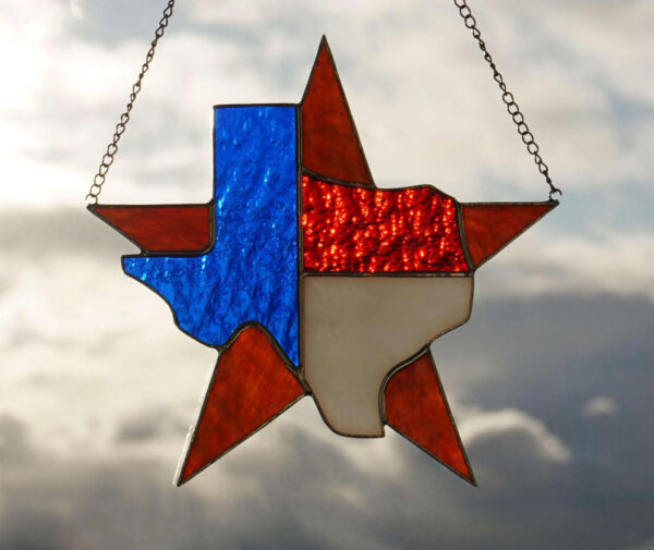 The Texas Star . Original Art stained glass window hanging Suncatcher