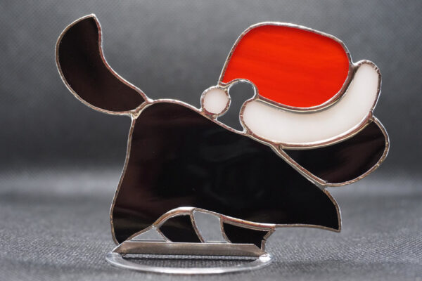Black Cat In Santa's Hat Original Stained glass Christmas Decor standing shelf sitters Suncatcher Gift animal lover